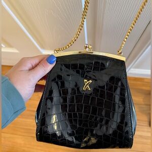 Paloma Picasso Black Croc-Embossed Handbag - Vintage